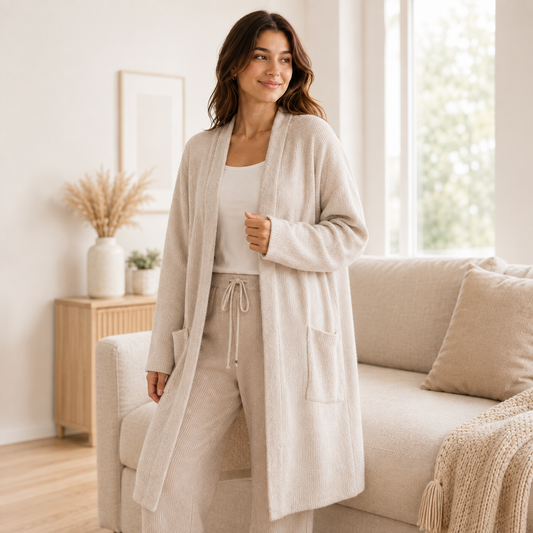 RUVQELORA™ Cloud Knit Wrap Cardigan — Women’s Soft Oversized Lounge Sweater, Open Front Cozy Layer